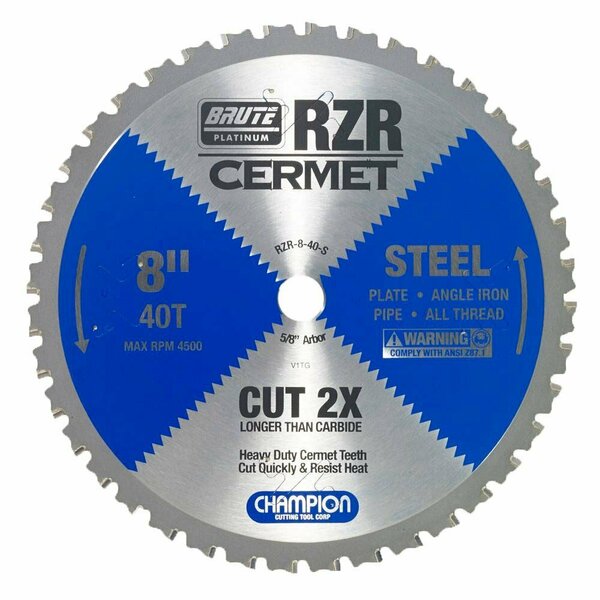 Brute Platinum 8in Brute RZR Cermet Tipped Circular Saw Blades for Steel, 40 Teeth, 5/8in Arbor CHA RZR-8-40-S